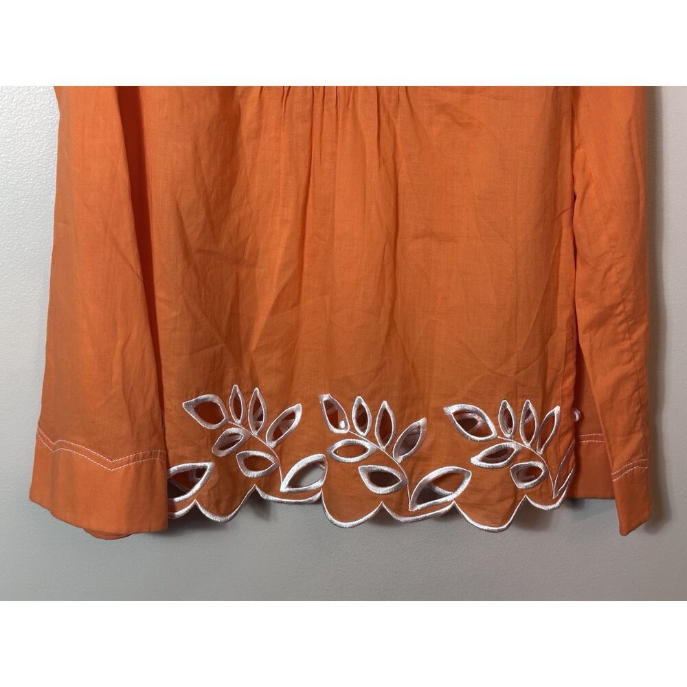 Lilly Pulitzer Top Womens Small Orange Embroidered Poplin Tunic Blouse Eyelet S - Picture 5 of 13